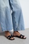 Mavora Black Matte Leather H Band Women's Slippers - 3