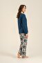 Women's Uzunkol Buttoned Round Neck Seasonal Pajama Set, Combed Modal Pajama Set with Pockets, 50% Cotton - 3