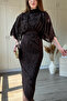 Midi Brown Dress with Cape Sleeve Detail and Glitter Pattern - 6