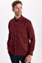 Men's Regular Fit Classic Cut Buttoned Collar Cotton Long Sleeve Pocketed Claret Red Shirt