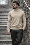 Men's Winter Basic Long Neck Cream Sweater - 2