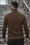 Men's Winter Basic Long Collar Brown Sweater - 6