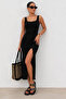 Women's Square Neck Slit Thick Strap Midi Length Stretchy Dress