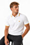 Men's White Polo Collar T-Shirt – Mustard Stripes, 100% Cotton Pique Fabric, Regular Fit, Short Sleeve - 3
