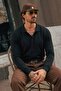 Men's Buttoned Collar Autumn Black Sweater - 3