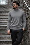 Men's Winter Basic Long Collar Anthracite Sweater - 4