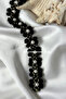 Gold Embroidered Decorative Ribbon with Pearls and Feathers [1Mt] - 3