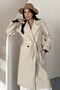 Women's Belted Lined Buttoned Long Cashmere Coat
