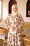 Brown Half Buttoned Sleeves Elastic Patterned Dress - 3
