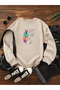 Women's Left İt Be Feather Printed Crew Neck Women's Beige Sweatshirt