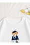 Women's College Teddy Bear Graphic Printed Comfortable Fit Crew Neck White Sweatshirt