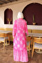 Pink Half Buttoned Sleeves Elastic Skirt Layered Viscose Dress - 5
