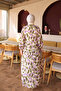 Lilac Half Buttoned Sleeves Elasticized Patterned Dress - 5