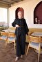 Black Elastic Sleeve Buttoned Tunic Trouser Suit - 2