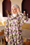 Lilac Half Buttoned Sleeves Elasticized Patterned Dress - 3