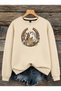 Women's Horseshoe Flower Graphic Printed Comfortable Fit Crew Neck Beige Sweatshirt