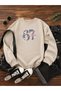 Women's 67 Number Printed Pink Bow Comfortable Fit Crew Neck Beige Sweatshirt - 2