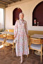 Pink Half Buttoned Sleeves Elastic Patterned Dress