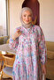 Blue Half Buttoned Sleeves Elastic Patterned Dress - 3