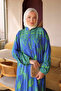 Cobalt Blue Half Buttoned Sleeves Elastic Skirt Layered Viscose Dress - 3