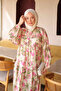 Pink Half Buttoned Sleeves Elastic Patterned Dress - 4