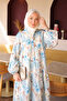 Blue Half Buttoned Sleeves Elastic Patterned Dress - 4