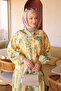 Yellow Half Buttoned Sleeves Elastic Patterned Dress - 3
