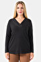 11021 Black Pleated Collar Long Sleeve Knitted Blouse