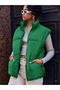 Women's Pistachio Green Stand-Up Collar Double Pockets Metal Zipper Short Puffer Vest - 3