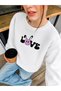 Women's Love Written Rabbit Smiling Face Graphic Printed Comfortable Fit Crew Neck White Sweatshirt - 3