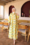 Yellow Half Buttoned Sleeves Elastic Patterned Dress - 2