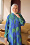 Cobalt Blue Half Buttoned Sleeves Elastic Skirt Layered Viscose Dress - 4