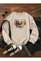 Women's Feathers Feather Printed Crew Neck Women's Beige Sweatshirt
