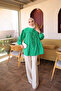 Green Front Tie Drawstring Shirt - 3