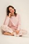 Women's Long Sleeve Pink Patterned Modal Pajama Set (with Socks as a Gift) - 7