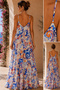 Women's Patterned Strappy V-Neck Long Summer Dress - 2