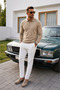 Men's Cool Medium Thick Knitwear Cream Sweater - 5