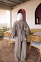 Khaki Tie-Waist Balloon Sleeve Ruffle Tunic Pants Set - 5
