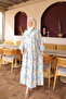 Blue Half Buttoned Sleeves Elastic Patterned Dress