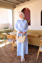 Baby Blue Buttoned Waist Pleated Dress - 2