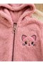 Girl's Powder Plush Cardigan – Hooded, Zippered, Cat Patterned, Double Pockets, Soft and Warm Winter Cardigan - 3