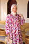 Plum Half Buttoned Sleeves Elastic Patterned Dress - 2