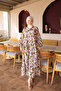 Lilac Half Buttoned Sleeves Elasticized Patterned Dress