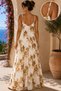 Women's Patterned Strappy V-Neck Long Summer Dress - 2