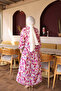 Plum Half Buttoned Sleeves Elastic Patterned Dress - 4