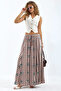 Women's Square Patterned Long Skirt 1556 - Tan