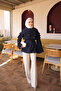 Navy Blue Tie-Waist Layered Shirt - 2