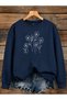 Women's Striped Floral Printed Comfortable Fit Crew Neck Navy Blue Sweatshirt