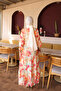 Orange Half-Buttoned Skirt with Elastic Sleeves and Layered Dress - 4
