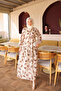 Brown Half Buttoned Sleeves Elastic Patterned Dress